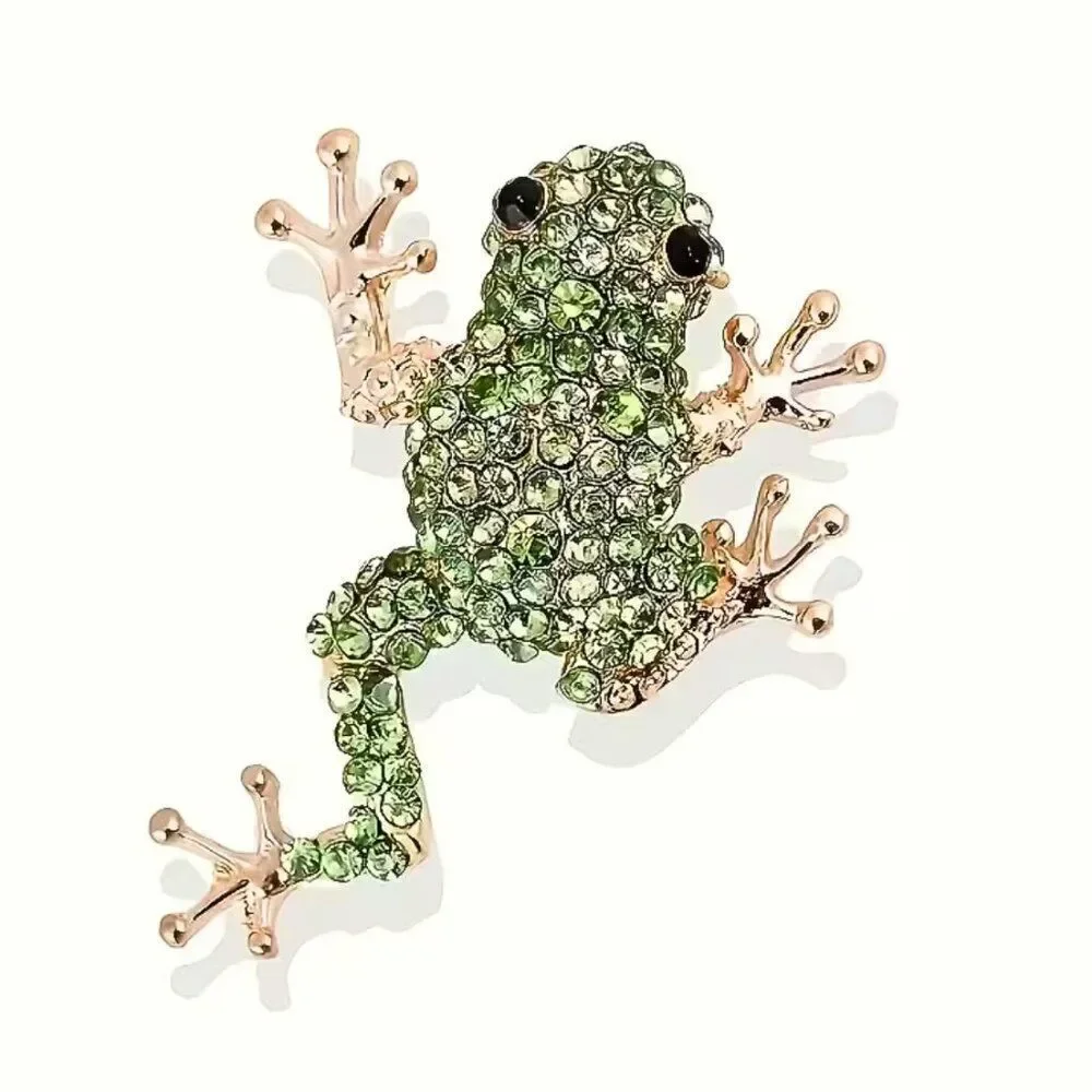 Tree Frog Brooch Sparkling Green Rhinestones Playful & Whimsical Nature Jewelry